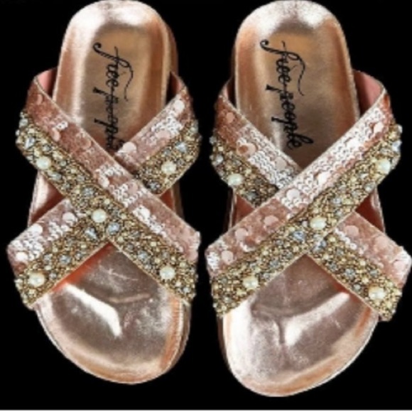 Free People Moon Child Embellished Slide Sandal Leather Rose Gold 37/ US size 7 - Picture 5 of 7